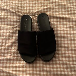Madden Girl Black Wide-Band Slide Sandals